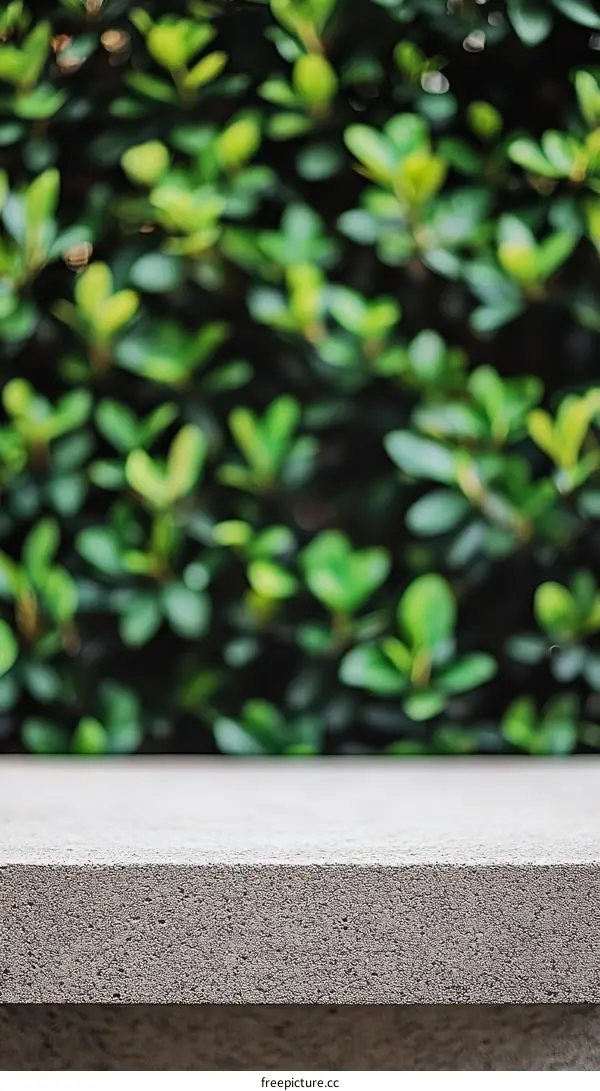 Empty Gray Concrete Table Top with Green Plants Background
