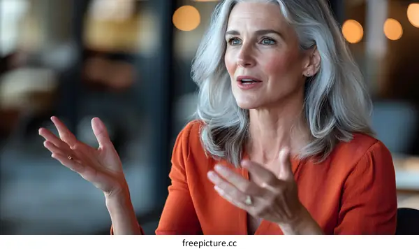 Closeup of Woman Talking With Gestures During Meeting