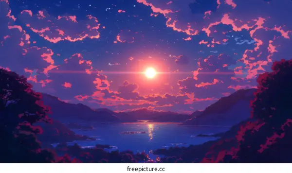 Sunset over the Mountains by the Sea