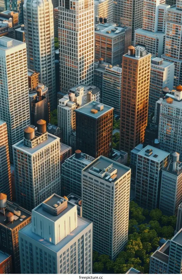 Aerial View of a Modern Cityscape with Tall Buildings