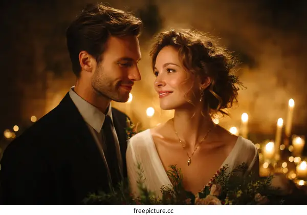 Couple Wedding Portrait in Romantic Setting