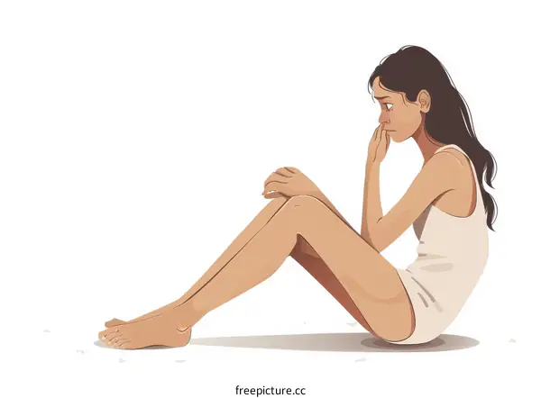 Illustration of a sad girl sitting on the ground