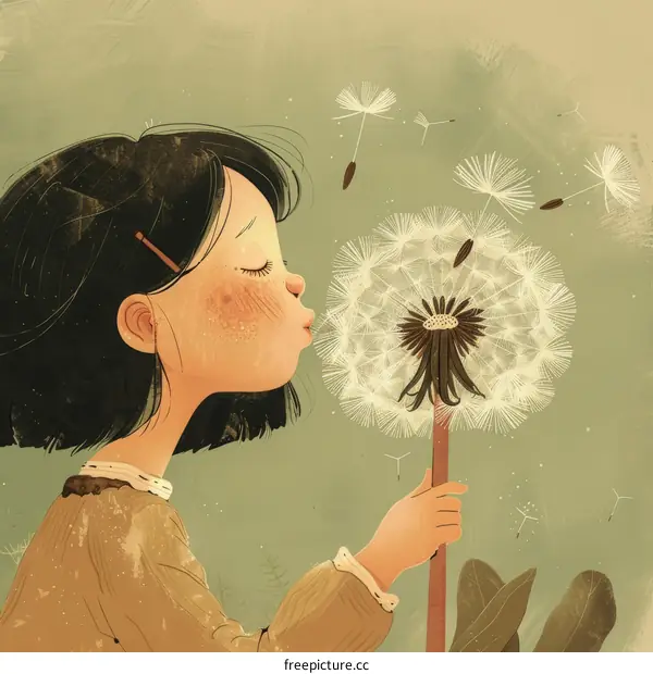 Little girl blowing dandelion flower
