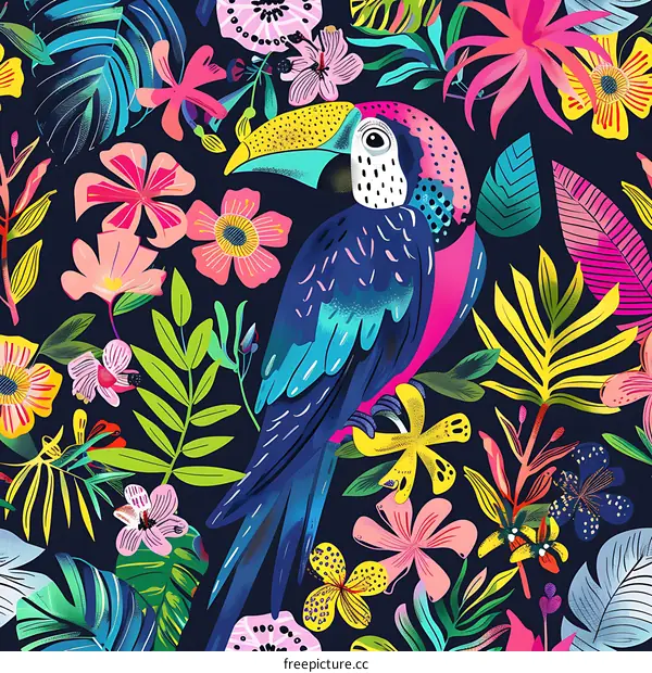 Tropical Toucan Bird with Floral Pattern