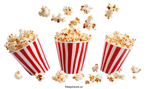 [Transparent Background PNG]Popcorn in Red and White Striped Cups