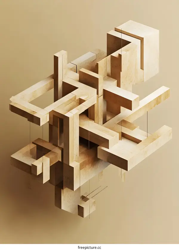 Abstract Geometric Structure with Beige Tones