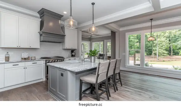 Modern Farmhouse Kitchen with Large Windows