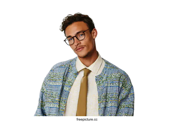 [Transparent Background PNG]Stylish Caucasian Man in Vibrant Printed Jacket