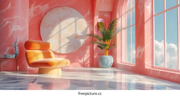 Modern living room interior in pink color