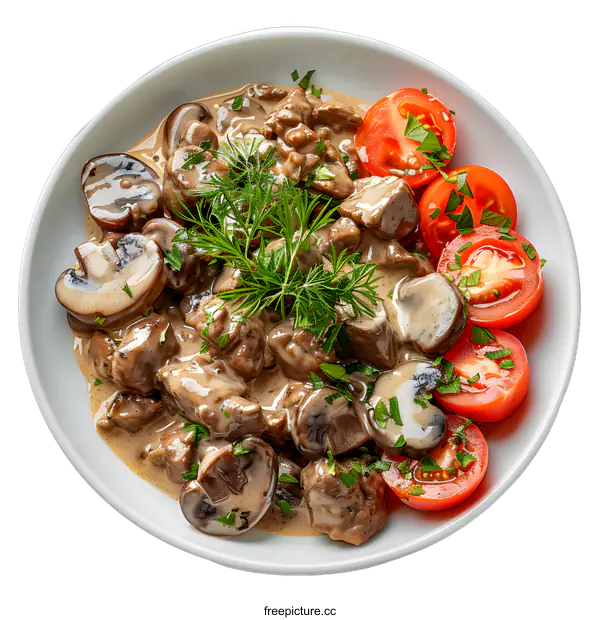 [Transparent Background PNG]Beef stew with mushrooms and tomatoes