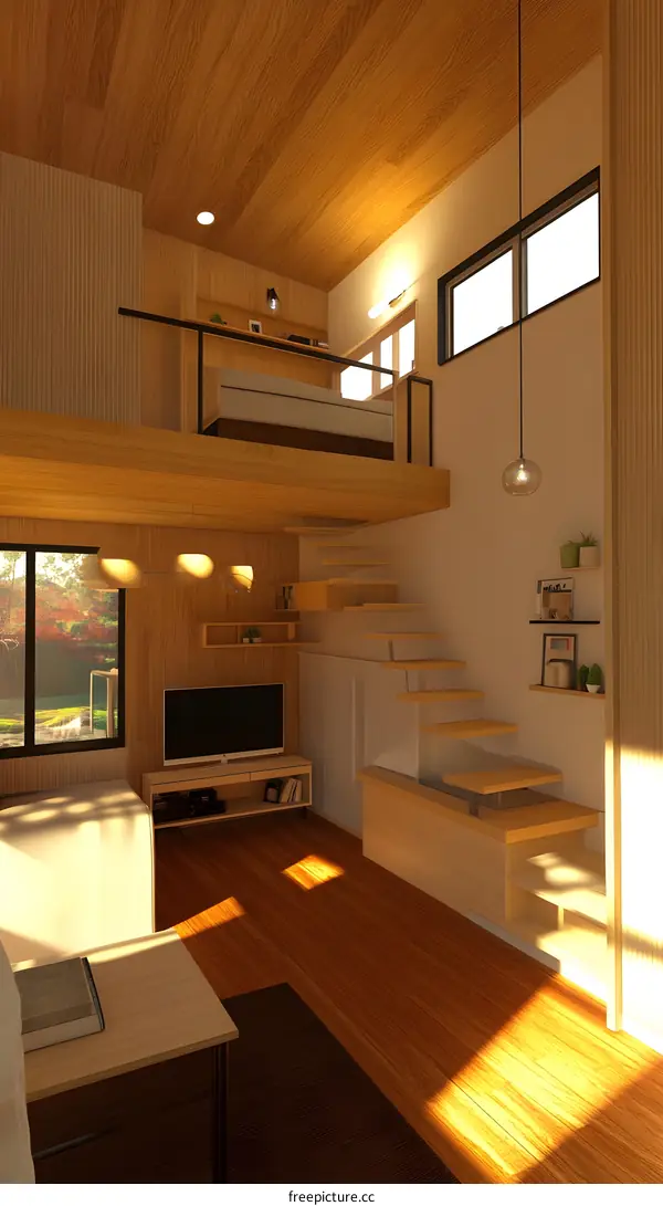 Modern Minimalist Loft Apartment Interior Design With Wooden Walls And Ceiling