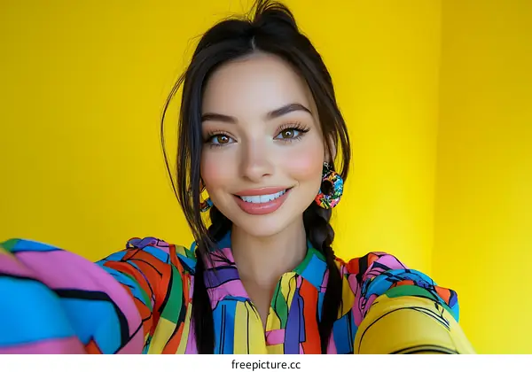 Young Woman Smiling Against Bright Yellow Background