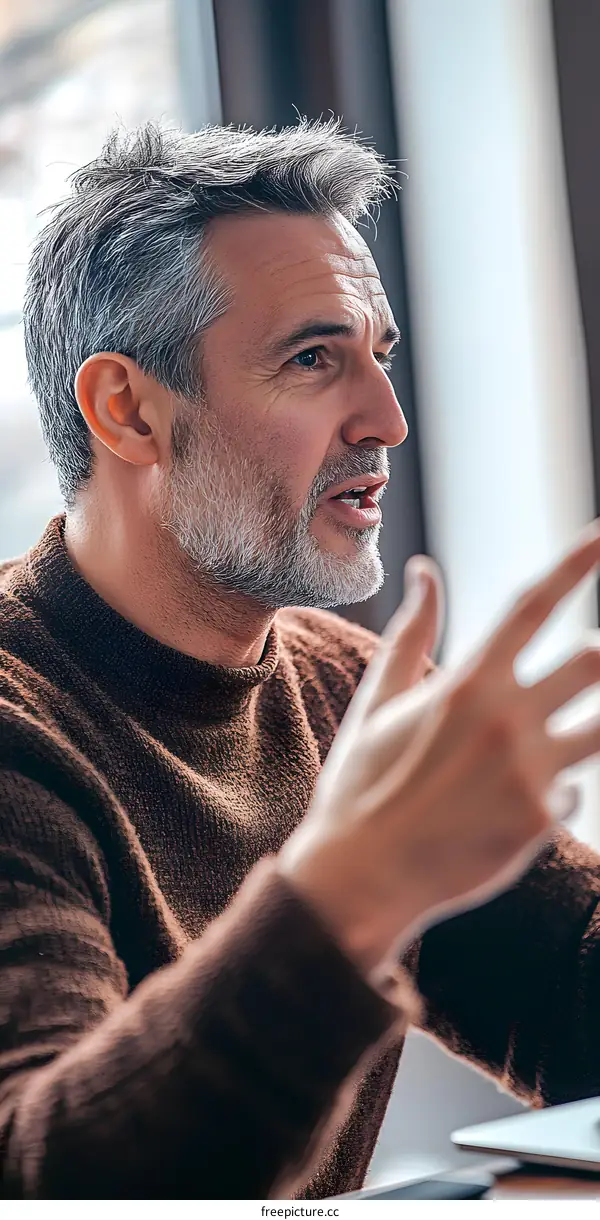 Caucasian Man Explaining With Passion