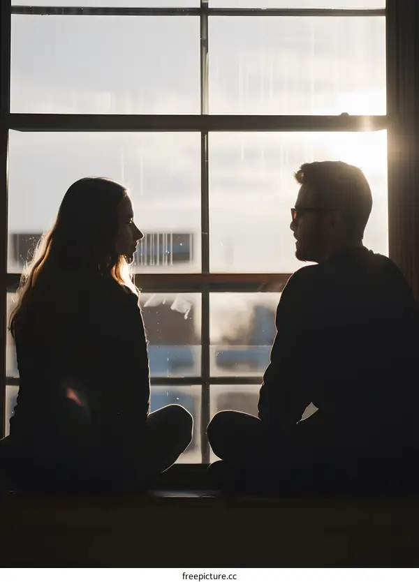 Silhouettes of Two People Sitting by Window