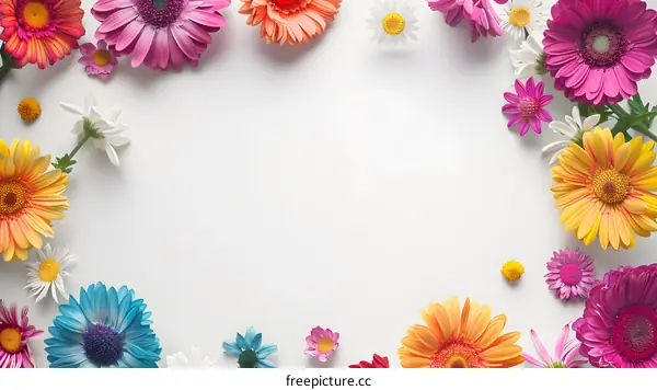 Colorful Flower Border Frame on White Background