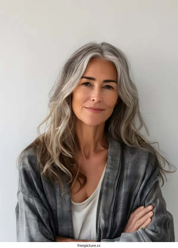 portrait of a beautiful woman with gray hair
