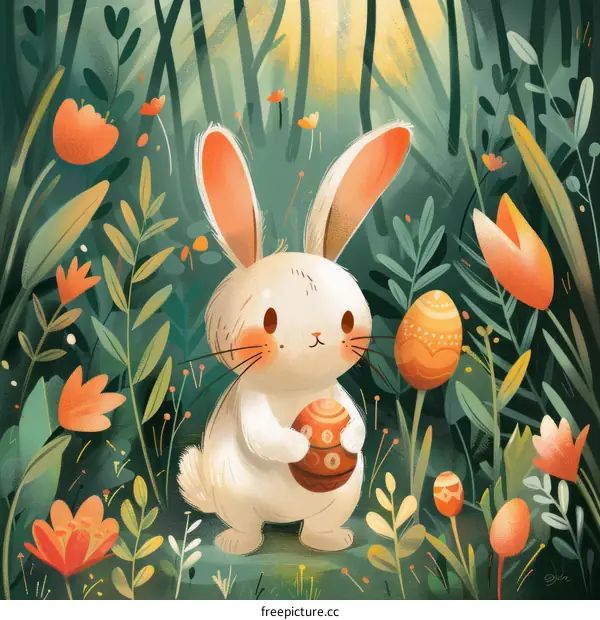Cute bunny in the Easter forest