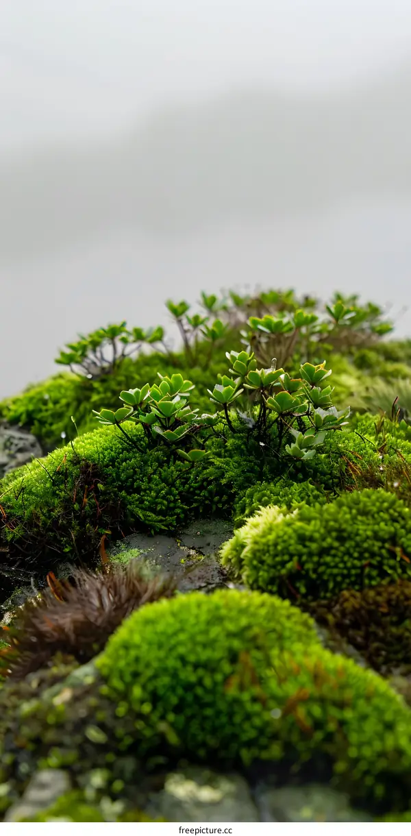 Green Moss on Rocks Close Up