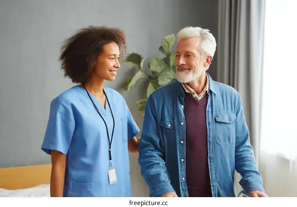 Caregiver Assisting Senior with Walking