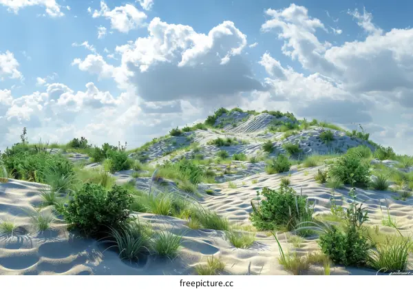 Vast Sand Dunes with Green Vegetation