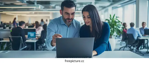 Business People Working on a Laptop in Office