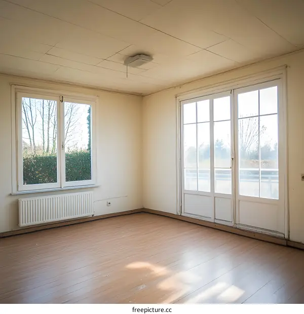 Empty Room with White Walls and Wooden Floor