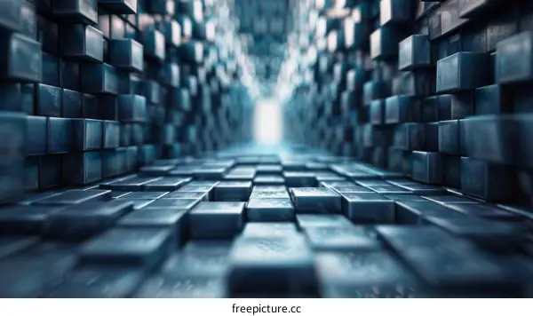 Abstract Futuristic Blue Cubic Tunnel Background