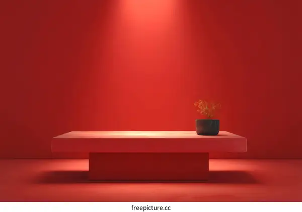 Red Display Platform with Minimalist Plant