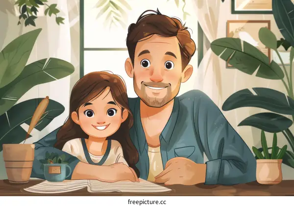 Father and daughter reading a book together