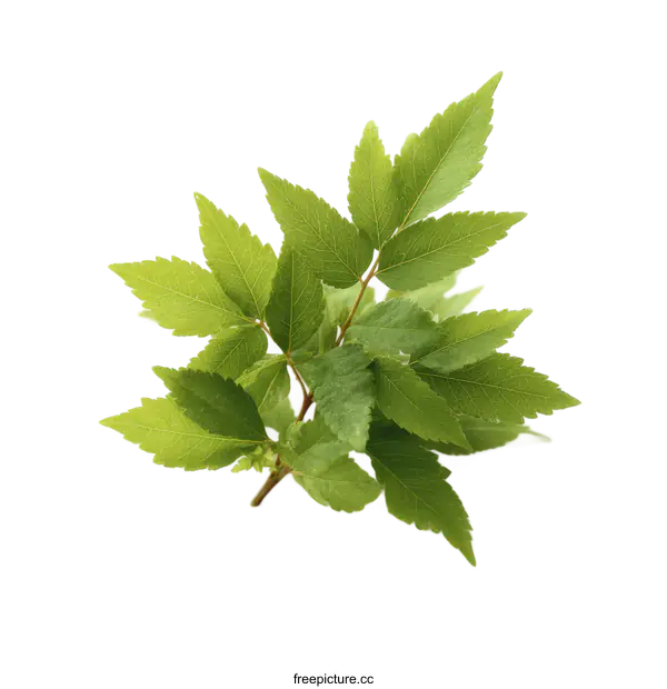 [Transparent Background PNG]Fresh Green Leaves Branch Isolated on White Background