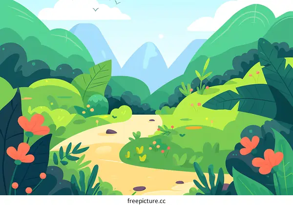 Green Mountain Landscape With Winding Path Illustration