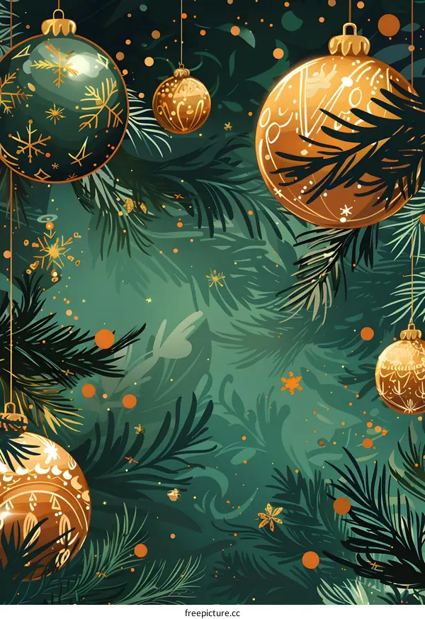 Christmas ornaments hanging from a pine tree branch