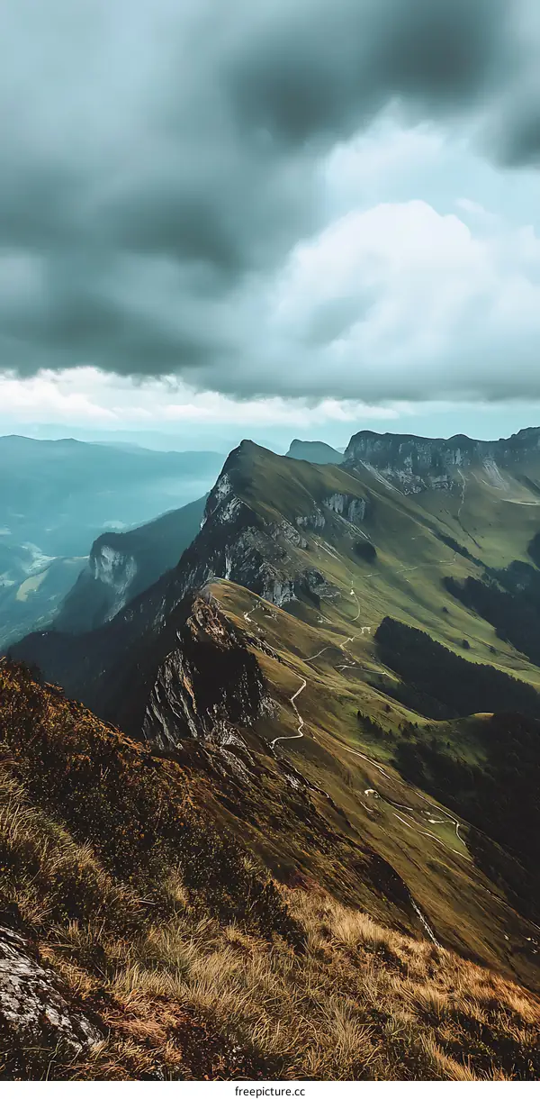 Mountain Range with Cloudy Sky