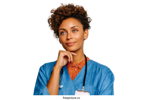 [Transparent Background PNG]Thoughtful Female Doctor Portrait