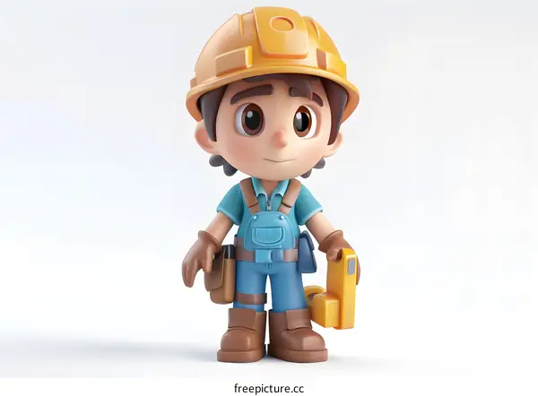 Cute Cartoon Construction Worker Holding Tools