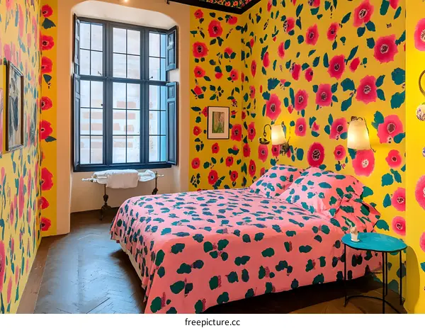Yellow Floral Wallpaper Bedroom Interior Design