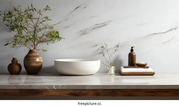 Stylish Bathroom Vanity with Round Sink and Wooden Countertop