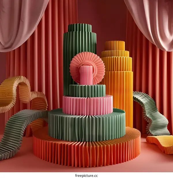 Abstract Colorful Pleated Paper Shapes Background