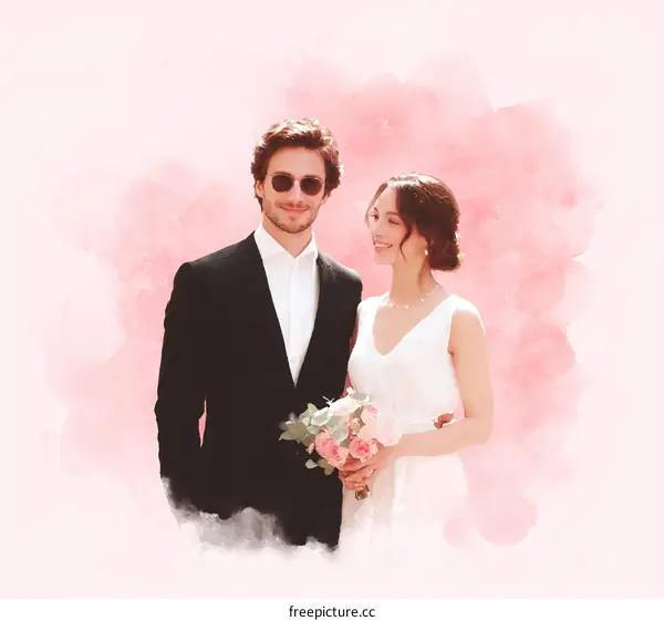 Romantic Wedding Couple Illustration