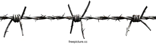 [Transparent Background PNG]Barbed Wire Fence Detail Isolated on White Background