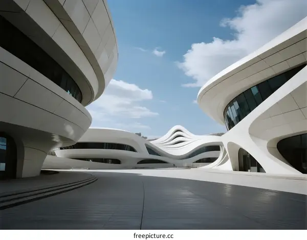 Modern Curved Architectural Forms with White Exteriors and Large Windows