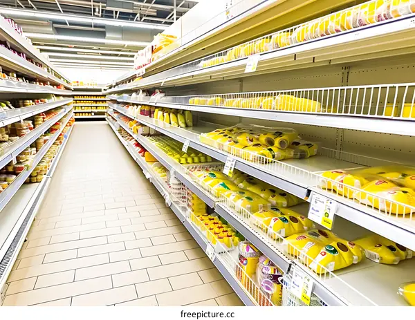 Empty Supermarket Shelves With Yellow Products