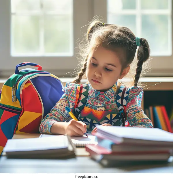 Little girl doing homework