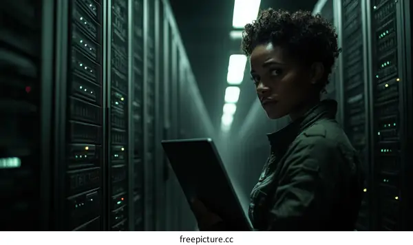 Black Woman Technician in Server Room