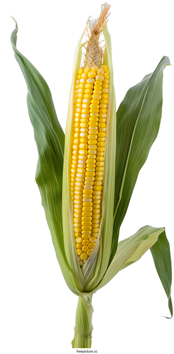 [Transparent Background PNG]Fresh Yellow Corn on the Cob with Husks
