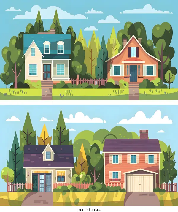 Charming Suburban Houses with Lush Green Landscape