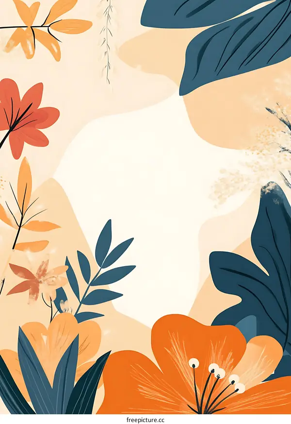 Abstract Floral Background with Beige and Orange Colors