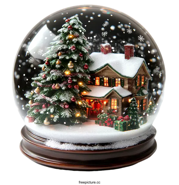 [Transparent Background PNG]Christmas Snow Globe with House and Tree