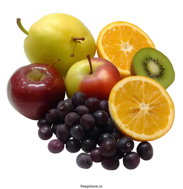 [Transparent Background PNG]Assortment of Fresh Fruits on a White Background