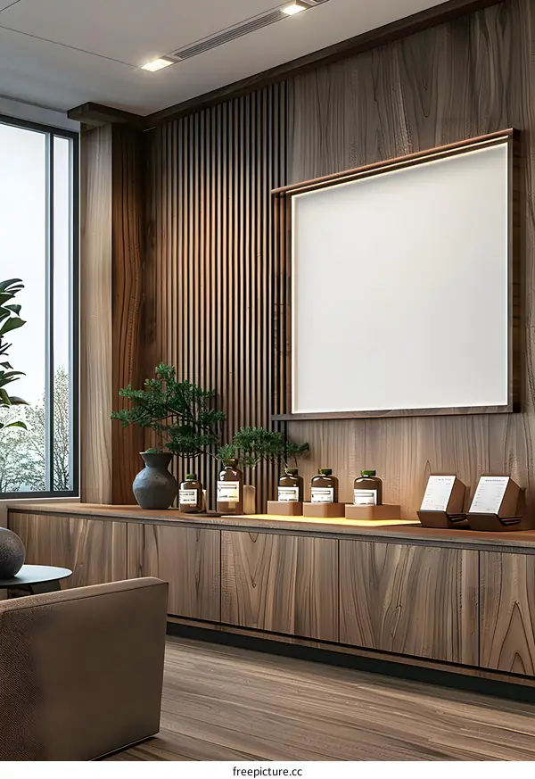 Modern Wooden Interior Design With Empty Frame